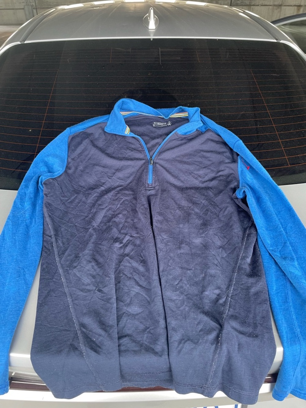 Smartwool Classic Thermal Merino Navy and Bright Blue Quarter-Zip Base Layer Top